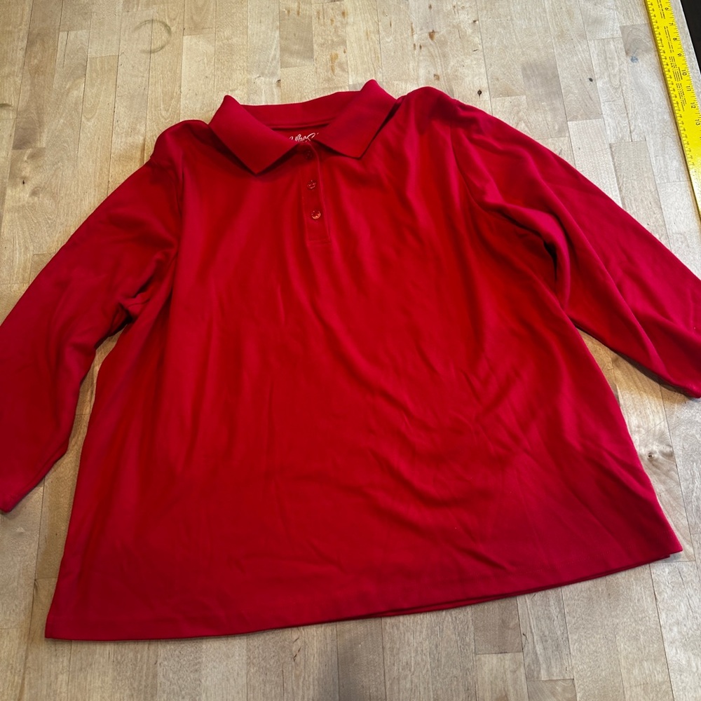 Vibrant Red Boxy Long Sleeve Polo Shirt